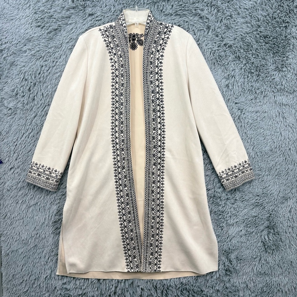 Solitaire Duster Womens Small Coatigan Embroidered Faux Suede Soft Anthropologie